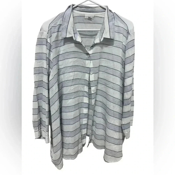 J. Jill Tops - J.Jill striped crinkle textured cotton striped relaxed button down shirt size XL